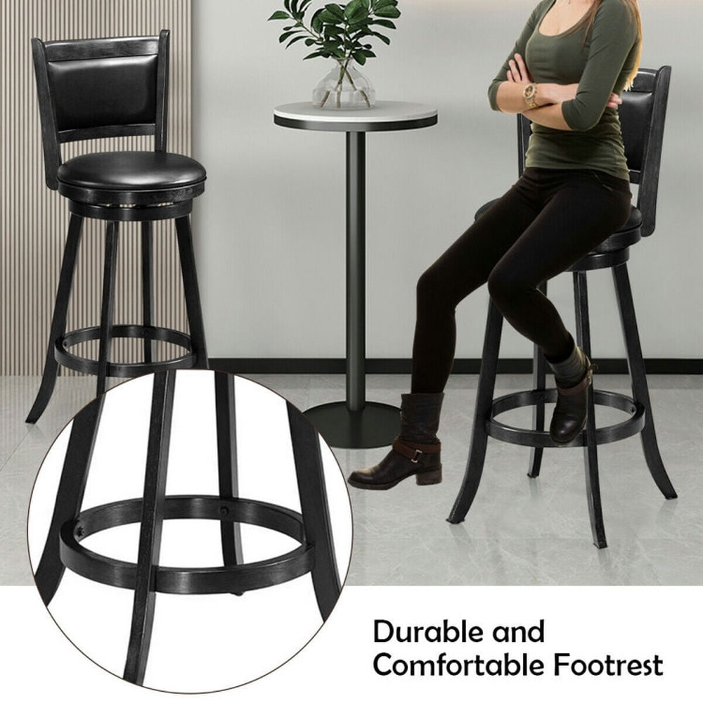 Demi Bonn Set of 2 Counter Height Swivel Bar Stool with Backrests, 29" Wood Dining Chair Barstool, Black