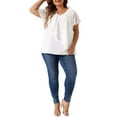 thumbnail image 2 of Agnes Orinda Women's Plus Size Top Flutter Sleeve V Neck Layered Ruffle Blouses 1X White, 2 of 6
