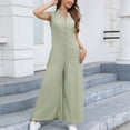 thumbnail image 4 of cfhntfmh Women's Summer Fashion Cap Sleeve Jumpsuits Knit Round Neck Button down Flowy Palazzo Pants Rompers, 4 of 7