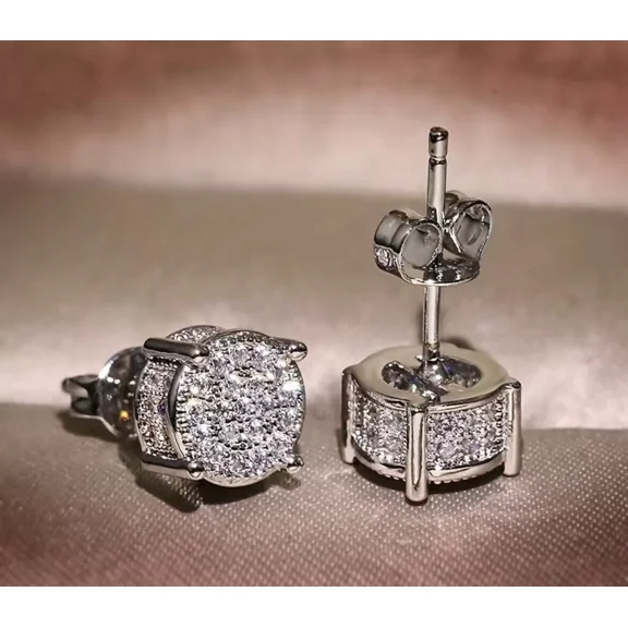 2CT Natural Moissanite Round Cut Men's Stud Earrings 14K White Gold Plated