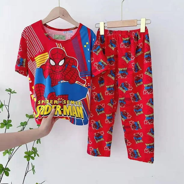 Mickey Mouse Spider-Man Marvel Conjunto de pijamas para niños Ropa de dormir para niños Verano Mangas cortas delgadas Niñas Dibujos animados Ropa para niños Set16 120-130CM Gao Jinjia LED