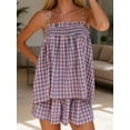 thumbnail image 2 of Women 2 Piece Lounge Set Plaid Summer Pajama Set Sleeveless Peplum Cami Top and Wide Leg Shorts Set Beachwear Vacation Outfits, 2 of 6