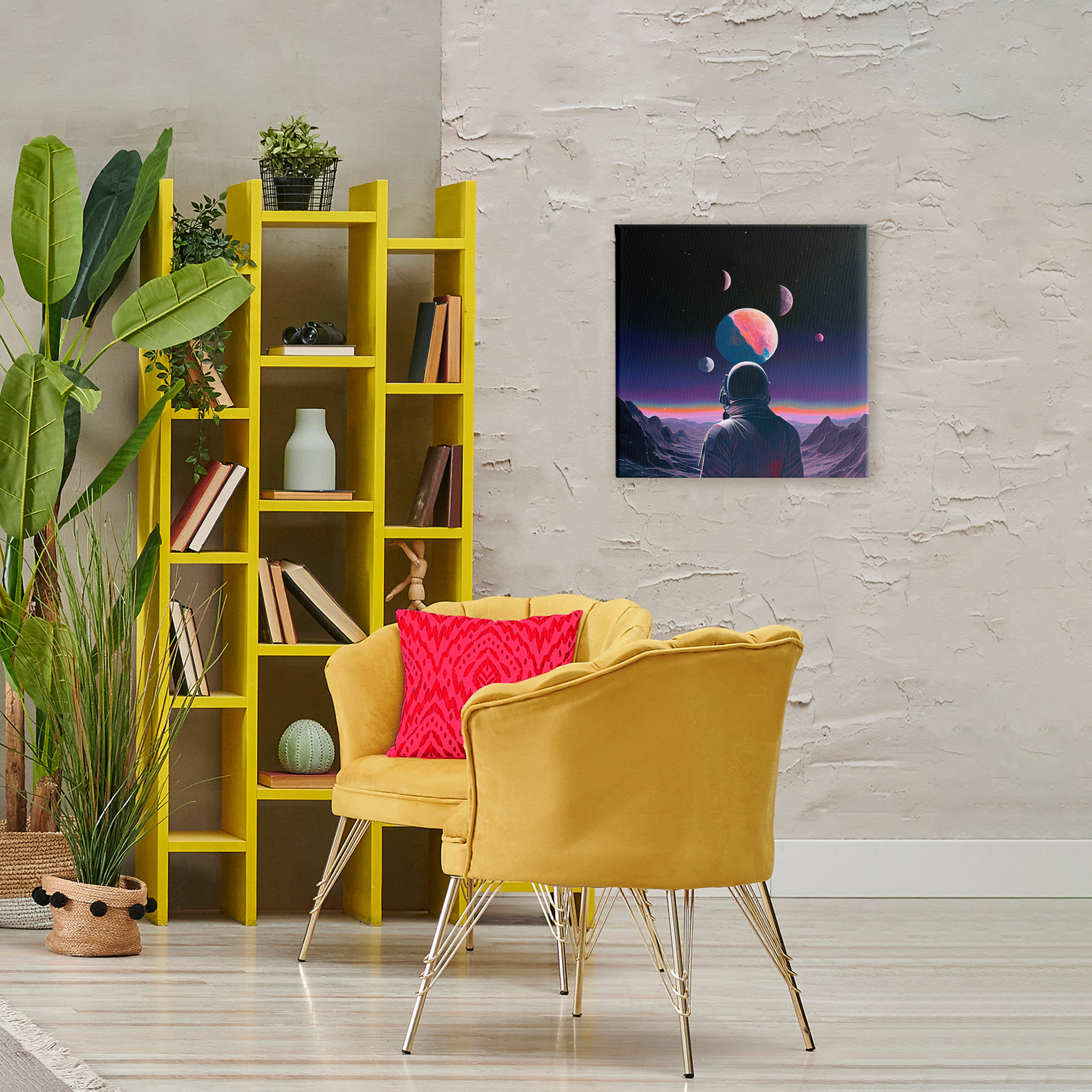 Astronaut & Purple Toned Terrain Canvas Wall Art, design by Sasha