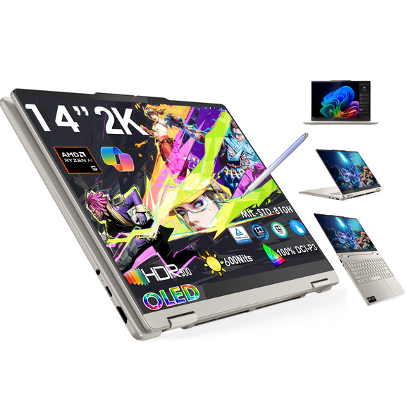 Lenovo Yoga 7 2-in-1 Copilot+ AI PC Laptop | 14" WUXGA OLED Touch (100% DCI-P3, 600Nits) | AMD Ryzen AI 5 340 | 16GB DDR5 512GB SSD | for Creator Business Professional Win11 w/Stylus Pen