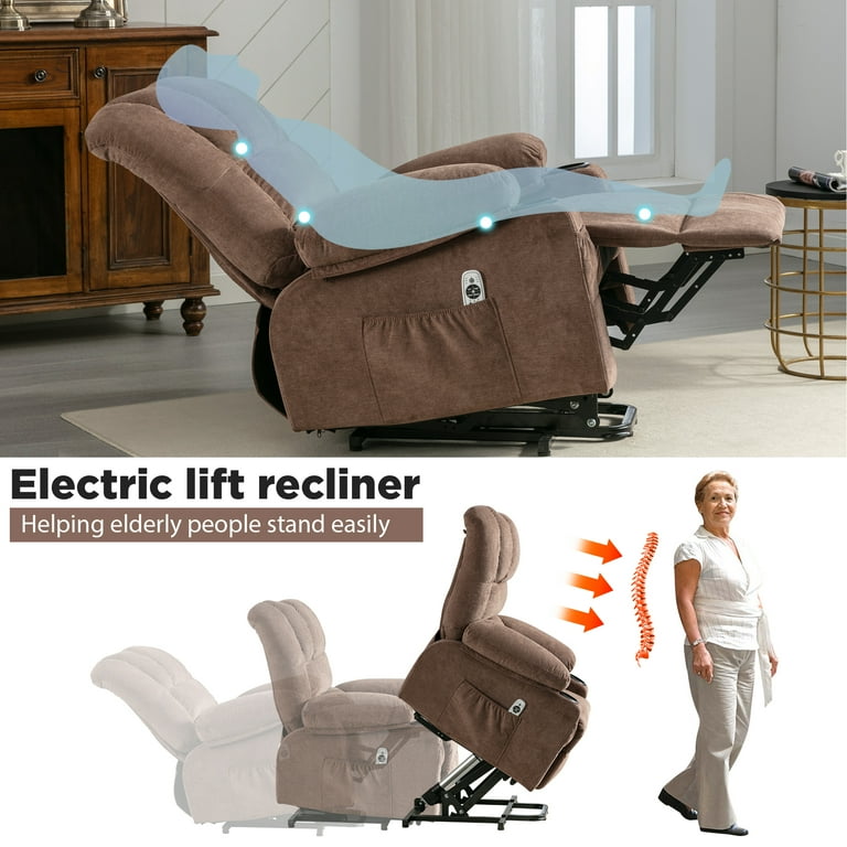 Green Fabric Rocker Massage Chair Electric Power Lift Recliner Chair with Heat, Cup Holders and Side Pockets