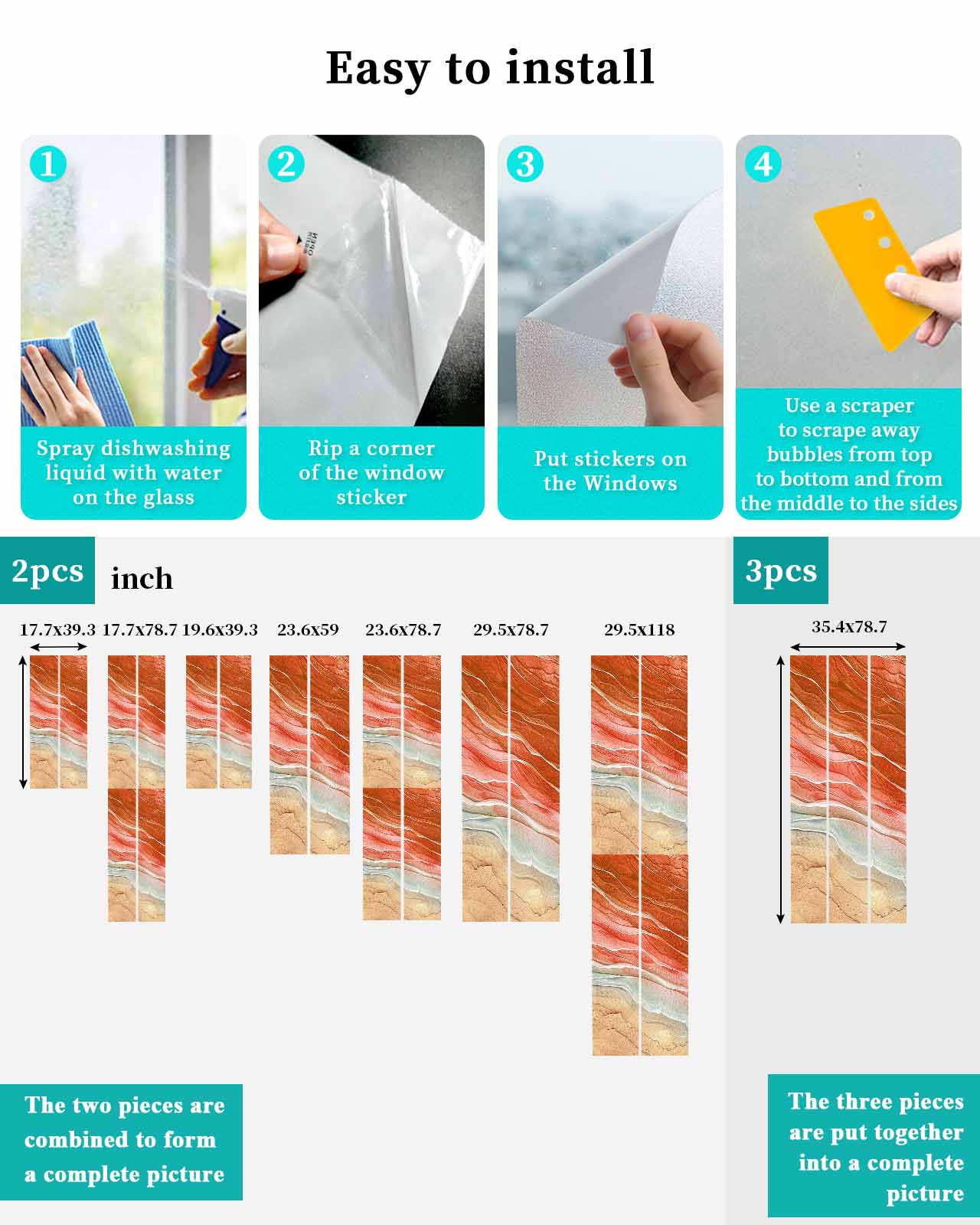 Window Privacy Film,Orange Ocean Ombre UV Sun Blocking Window Tint Film Heat Control One Way Blackout Window Film,Spring Summer Coastal Sea Wave Non Adhesive Static Cling Window Sticker 35.4x78.7 In
