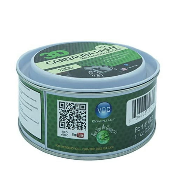 3D Carnauba Paste Wax - Deep Gloss Shine Car Wax - Hydrophobic Properties - Heavy Concentration for Longer Lasting Shine - Easy Application 11oz