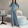 thumbnail image 4 of Ashirexll Fuzzy Pajamas for Women, Womens Winter Sets, Loose Solid Color Warm Three Quarter Sleeve Pants Pajama Set, 4 of 5