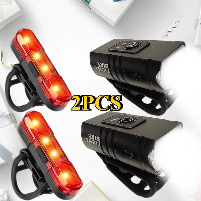 CNKOO 2 Sets Portable LED Bike Light Set USB Rechargeable Headlight 6+4 Flash Light Modes Aluminium Housing and Rear Light Saftey for Cycling Biking & Motorcycling ZZZ