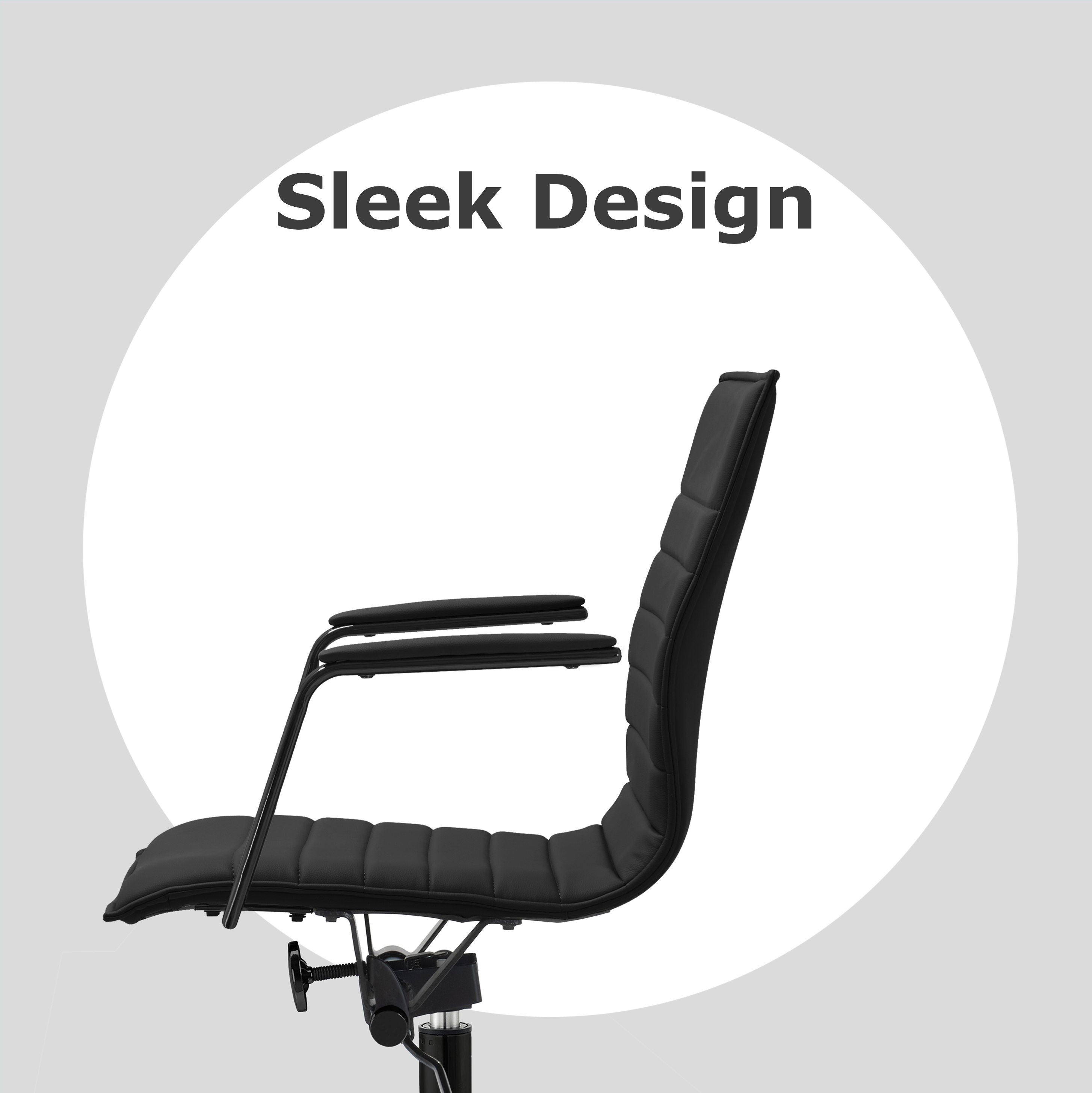 2xhome Modern Office Desk Chair | PU Leather Ribbed Back | Adjustable Height, Tilt Lock, All Black, Set of 1, 1 piece