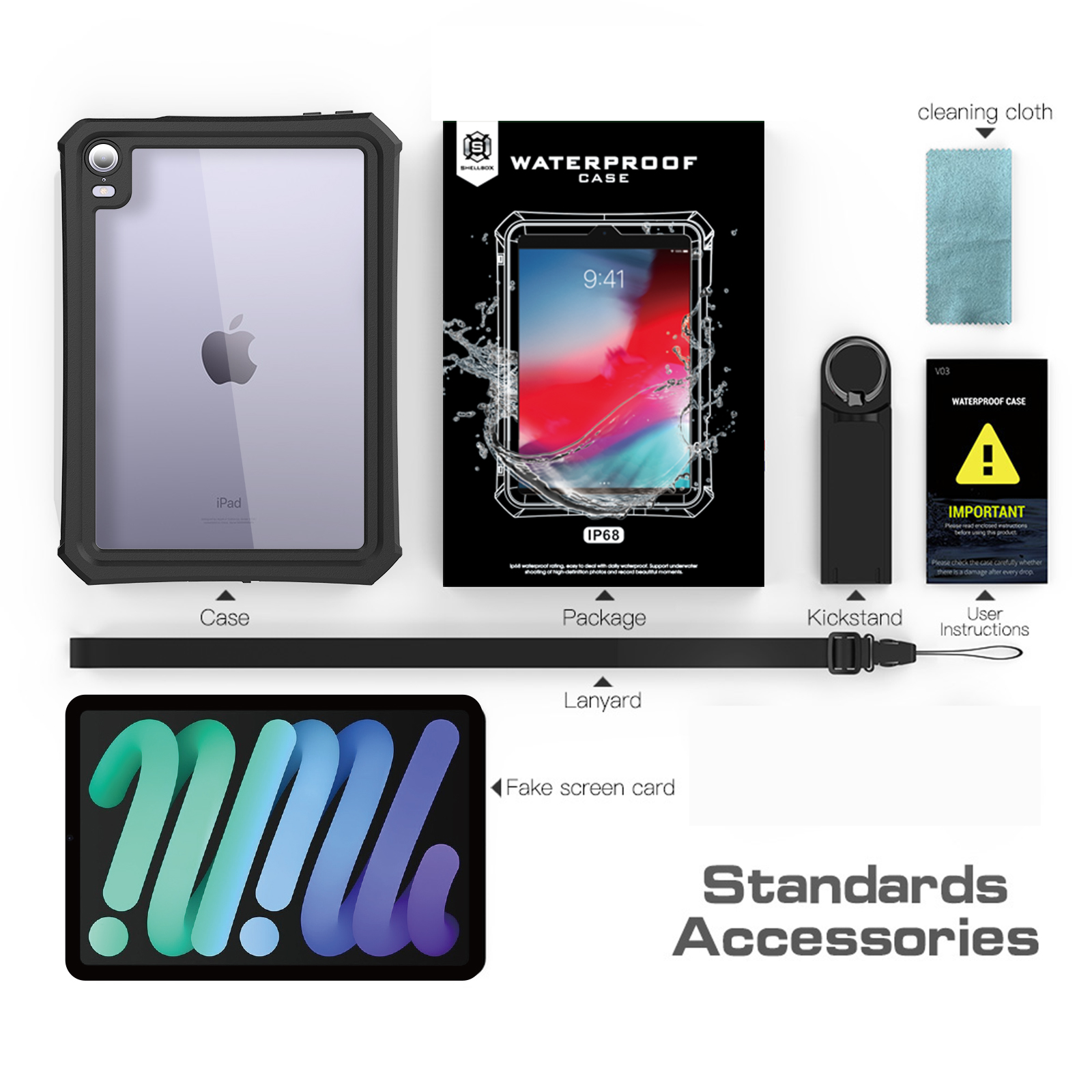 ELEHOLD Waterproof Rugged Case for iPad Mini 6th Generation IP68 Underwater with Screen Protector Kickstand Pencil Holder Lanyard Shockproof Dustproof Protective Case for iPad Mini 6