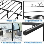 Renwick Jocelyn Modern Scroll Metal Platform Queen Bed, All Ages, Black