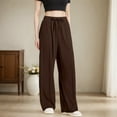 thumbnail image 6 of TrendOFT Women's Wide Leg Pants Elastic High Waisted Waffle Knit Casual Palazzo Pants Trousers with Pockets Coffee S, 6 of 8