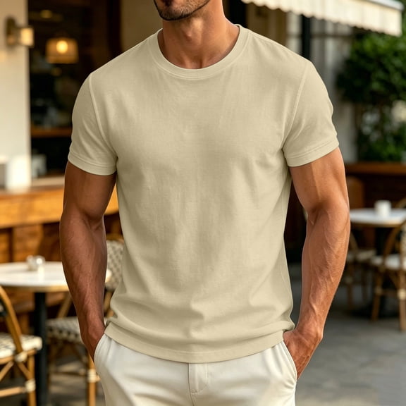 VgaVtl Basic T Shirt for Men Short Sleeve Summer Plain Slim Casual Breathable Everyday Clothes for Men