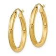 thumbnail image 2 of Real 14kt Yellow Gold Satin and Diamond-cut 3mm Round Hoop Earrings; for Adults and Teens; for Women and Men, 2 of 4