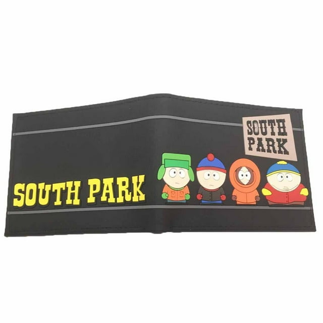 Cartera de piel sintética delgada con doble pliegue para personajes de anime de South Park