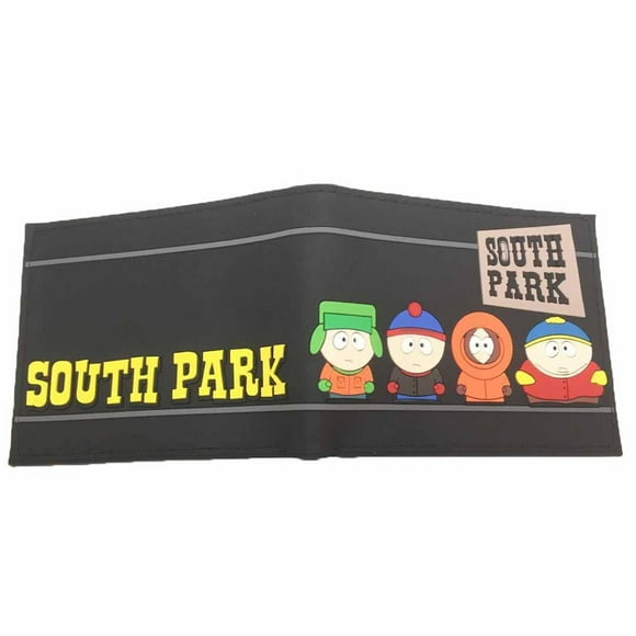 Cartera de piel sintética delgada con doble pliegue para personajes de anime de South Park