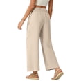 thumbnail image 4 of oiangi Wide Leg Pants Boho Smocked Elastic Waist Trousers Summer Beach Vacation Palazzo Pant with Pockets Khaki L, 4 of 9