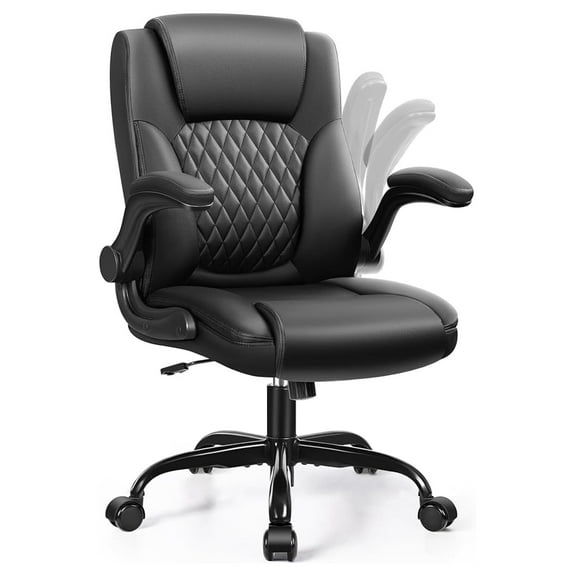 PU Leather Office Chair, Ergonomic Desk Chair with Adjustable Armrests, 360° Swivel, Small Gaming Chair for Home & Office, Black