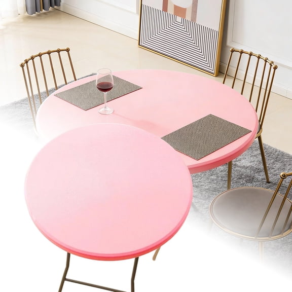 Round Table Cloth, Reversible Waterproof Stain Resistant Elastic Stretch Tablecloth, Wipe Clean Table Cover for Outdoor/Indoor Use,80CM,Pink