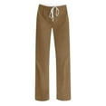 thumbnail image 4 of JGGSPWM Plus Size Women's Elastic Waist Drawstring Pants Casual Straight Leg Trousers Brown 5XL, 4 of 5