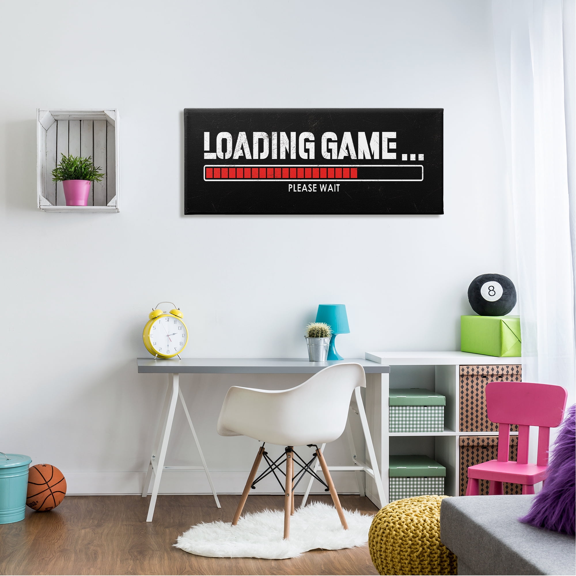 Stupell Industries Loading Game Phrase Typography Painting Gallery Wrapped Canvas Art Print Wall Art, 48 x 20