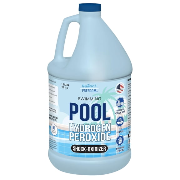 Nature's Freedom 12% Hydrogen Peroxide Pool Shock and Spa Oxidizer, Non-Chlorine Water Treatment for Pools, Spas, Hot Tubs and Cold Plunges, 1 Gallon