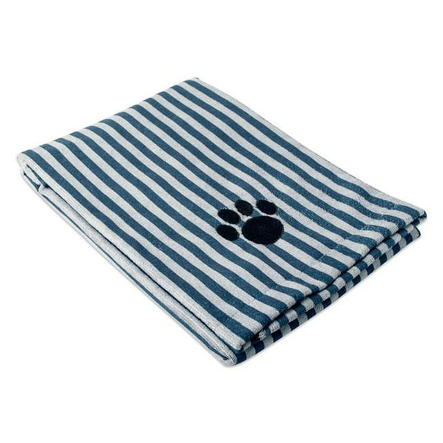 Design Imports CAMZ36575 Navy Stripe Embroidered Paw Pet Towel