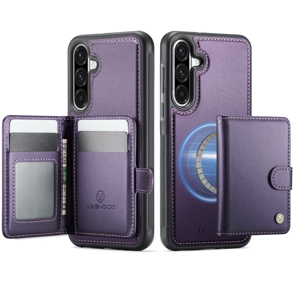 Allytechgroup Case for Samsung Galaxy A17 5G with Card Holder, RFID Blocking PU Leather Slim Stand Phone Case [Compatible with Magsafe] Shockproof Cover for Samsung Galaxy A17 5G, Purple
