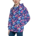thumbnail image 2 of Fotbe Blue Skull Flower Pattern Youth Pullover Hooded Sweatshirt, Boys Hoodie, Kangaroo Pocket Hoodie for Kids Girls -X-Large, 2 of 6