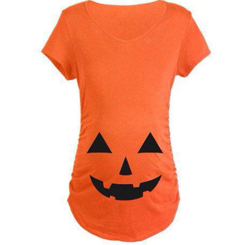 Ropa de maternidad para embarazadas camiseta con estampado de cara de calabaza de Halloween para mujer camisetas de manga corta Top moda informal embarazo Gao Jinjia LED Bodega Aurrera en linea