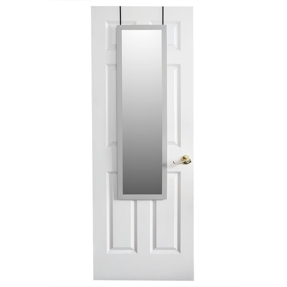 Home Basics Framed MDF over the Door Mirror, Grey