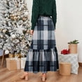 thumbnail image 6 of Women Plaid Print Maxi Skirt Elastic Waist Long Skirt Casual Loose Fit Tiered Design Comfortable Style Navy S, 6 of 6