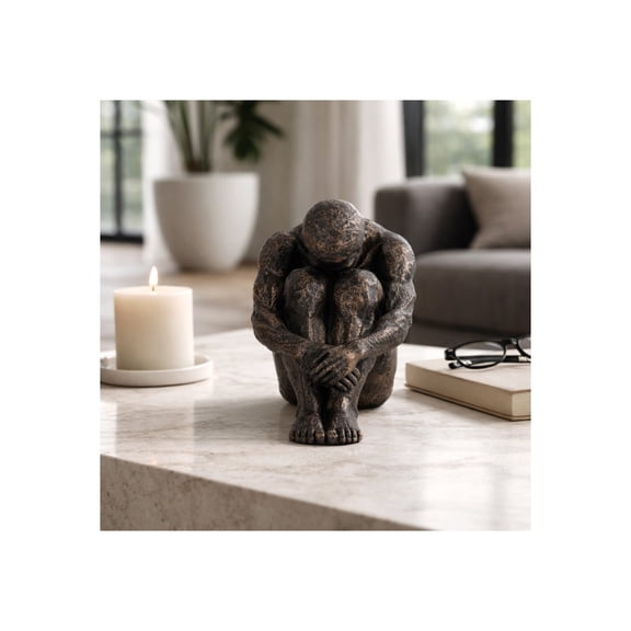 Seated Figurine Sculpture for Home Decor - Modern Resin Statue for Living Room, Office, Bathroom or Shelf Statement Piece - Resin Sitting Man Ornament for Coffee Table Display - 8", Bronze & Copper