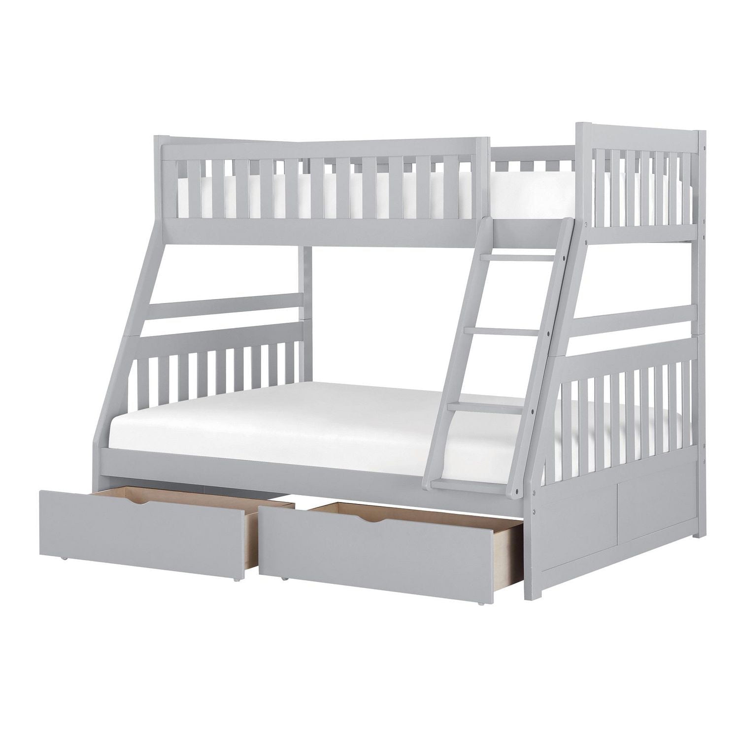 Topline Home Furnishings Grey Twin over Full Bunkbed with Toy Storage