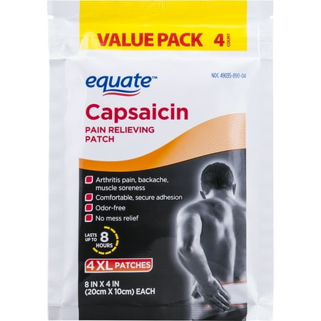 Equate Capsaicin Pain Relieving Patch Value Pack, XL, 4