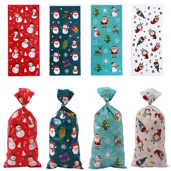 TETOU 50Pcs Christmas Gift Bags, Xmas Cellophane Treat Bags, Christmas Candy Cookie Bags for Christmas Present Wrapping