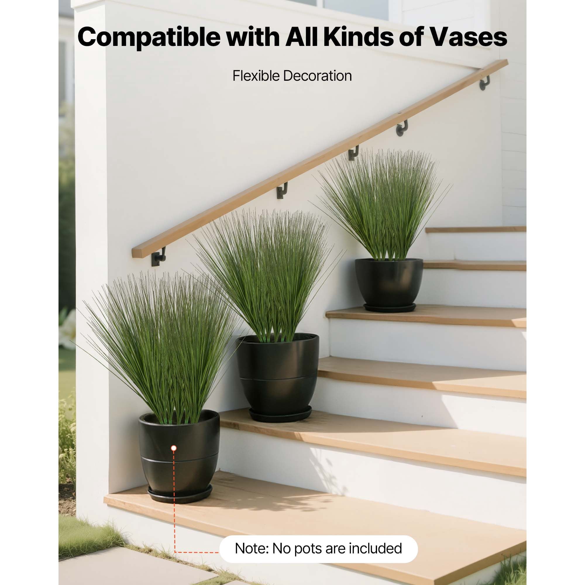 Artificial Onion Grass 8-Pack, 27 Inch Tall PVC Plants with 8 Stems Each, Lifelike Texture, No Watering Needed, Indoor Outdoor Decor for Home Garden Office