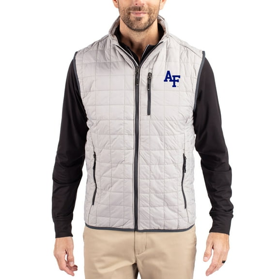 Men's-Cutter & Buck  Gray Air Force Falcons Rainier Eco Insulated PrimaLoft Full-Zip Puffer Vest