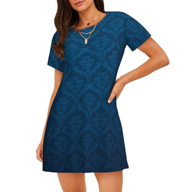 Easygdp Dark Blue Camisón de manga corta para mujer, informal, estampado