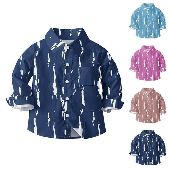 OKSALE Long Sleeve Uniform Shirts for Boys Toddler Button Up Shirt Trendy Tie Dye Print Tops School Gentleman Shirts Kids Boy Dress Shirt Blouse for 6 Months - 8 Years Boys Clothes Size 10-12