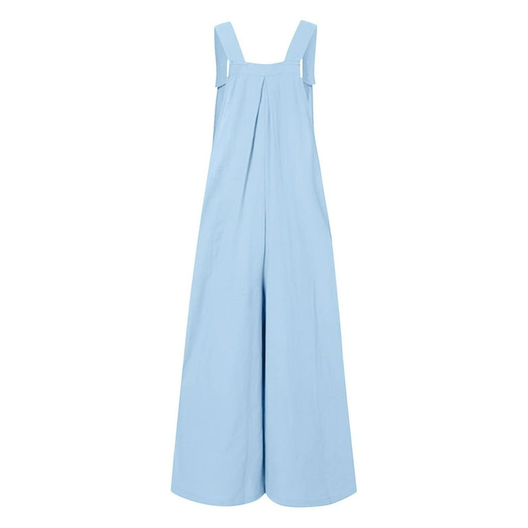 Up to 60% Off! pstuiky Jumpsuits for Women, Women Summer Casual Jumpsuit  Boho Sleeveless Suspender Overalls Romper Pants with Pockets Long Wide Leg  Floral Printed Jumpsuits Light Blue L #7 