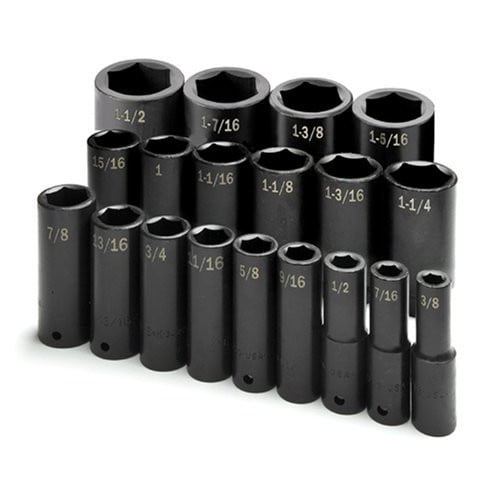 SK PROFESSIONAL TOOLS 4049 1/2" Drive Impact Socket Set, SAE, 19 pcs