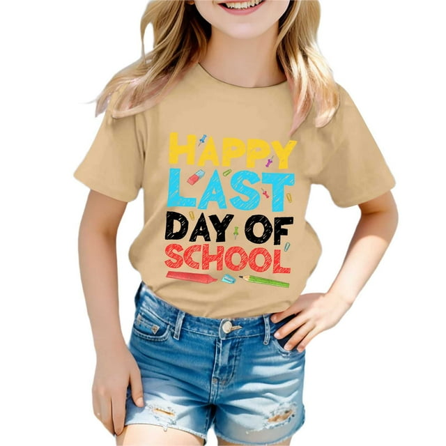 HNMKIU Hauts Tendance pour Filles T-Shirts Imprimés pour Sorties Décontractées Quotidiennes Col Rond Manches Courtes Designs pour 3-13 Ans