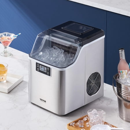 Countertop Ice Maker, 45 lbs/24H, 24 Cubes in 15 Mins, 3 Ice Sizes, Self-Cleaning Portable Ice Machine Quiet =42dB with Scoop & Basket
