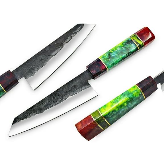 WHITE DEER 1095 Forged Steel Santoku Tanto Chef Knife Japanese Resin Handle