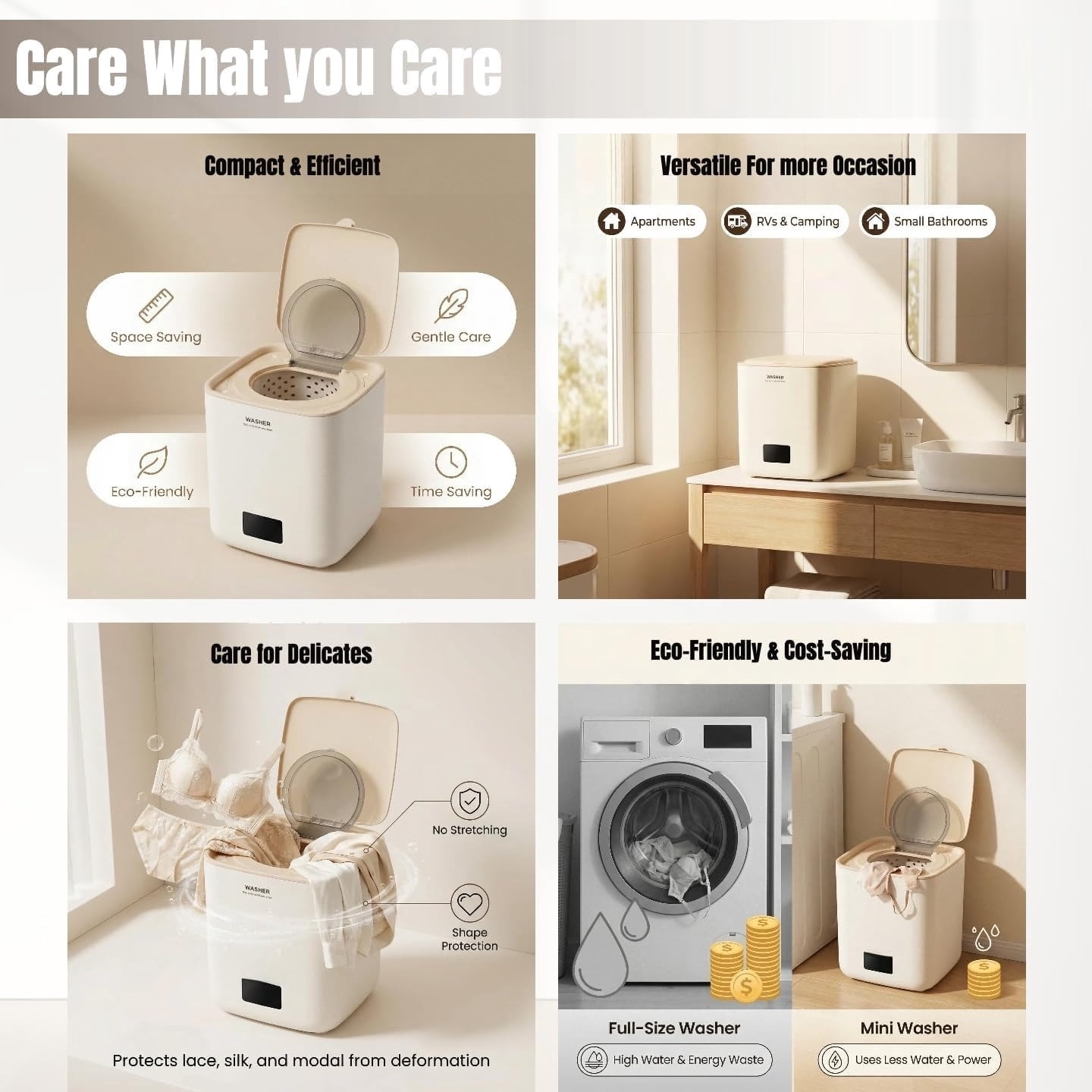 Automatic Portable Washing Machine, Mini Washer with Quiet and stable operation, Top Load, Compact for Dorms, Travel, Underwear & Socks, water inlet connection