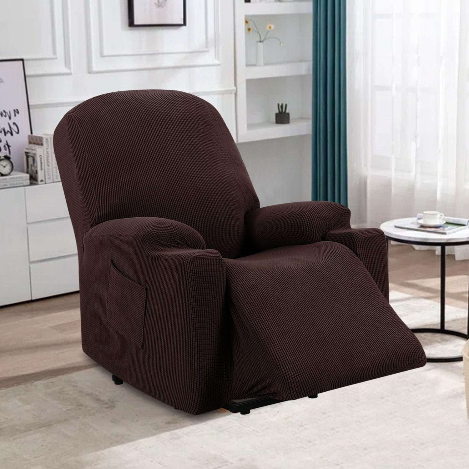 H.VERSAILTEX Stretch Electric Power Lift Recliner Chair Cover with Side Pocket, Soft Thick Jacquard(Single Seat, Grey)