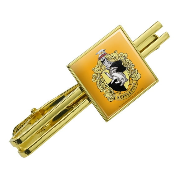 Harry Potter Hufflepuff Painted Crest Square Tie Bar Clip Clasp Tack- Silver or Gold