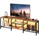 thumbnail image 1 of 67-pulgada grande mesa de TV con LED lights para 55/65/75-pulgada tv esquina entertainment center power outlets y 4 abiertos almacenamiento estantes vintage brown media consola sala esta..., 1 of 7